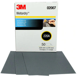 3M™ Wetordry™ Tri-M-ite™ Sheet, 02007, 9 in x 11 in, 220A, 50 sheets per bx or ea
