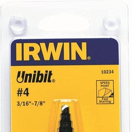 Irwin tools 10234 Unibit #4 3/16" - 7/8" High Speed Steel Fractional Step Drill Bit