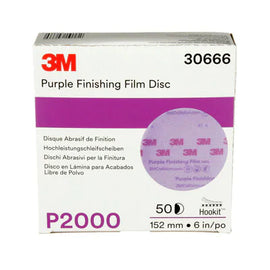 3M™ Hookit™ Purple Finishing Film Abrasive Disc 260L, 30666, 6 in, P2000 50 discs per carton.