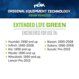 PEAK ORIGINAL EQUIPMENT TECHNOLOGY ANTIFREEZE + COOLANT for ASIAN VEHICLES - GREEN 50/50 PREDILUTED PAGB53