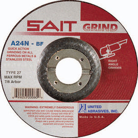 United Abrasives-SAIT 20060 A24N Fast Grinding Wheel 4 1/2" x 1/4" x 7/8" Type 27