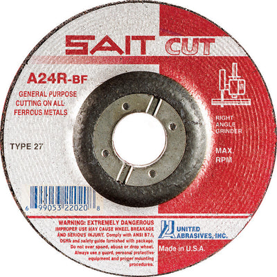 United Abrasives- SAIT 22020 Type 27 Grinding Wheel 4-1/2 x 3/32 x 7/8, A24R,