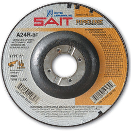 United Abrasives-SAIT 22015 A24R General Purpose Pipeline Wheel (Type 27 Depressed Center) 4" x 1/8" x 5/8"