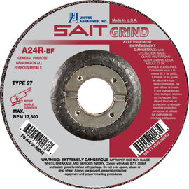 United Abrasives-SAIT 20013 A24R General Purpose/Long Life Grinding Wheel (Type 27/Depressed Center) 4" x 1/4" x 5/8"