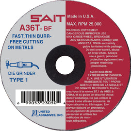 United Abrasives-SAIT 23065 Type 1 A36T Fast Cut-Off Wheels, 4-Inch x 1/16-Inch x 3/8-Inch