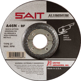 United Abrasives-SAIT 20062 A46N Aluminum Grinding Wheel (Type 27/Depressed Center) 4 1/2" x 1/4" x 7/8"