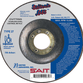 United Abrasives-SAIT 22072 Saitech™ High Performance Cut-Off Wheels (Type 27/Type 42 Depressed Center) 4 1/2" x .045" x 7/8",
